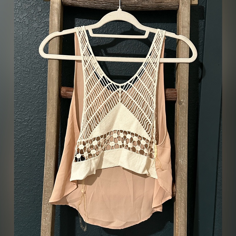 NWT Elodie Blush Tank Top with crochet open back. Size XS